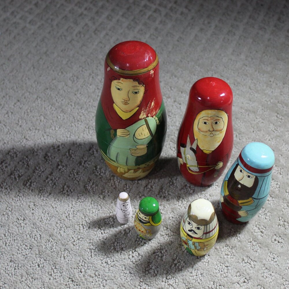 Russian Nesting Doll 6 Piece Nativity Scene Christmas - 7-in Tall